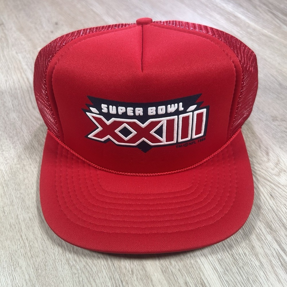 VTG 1988 Super Bowl Snapback Hat NFL XXXII Miami 49ers Red Trucker Cap